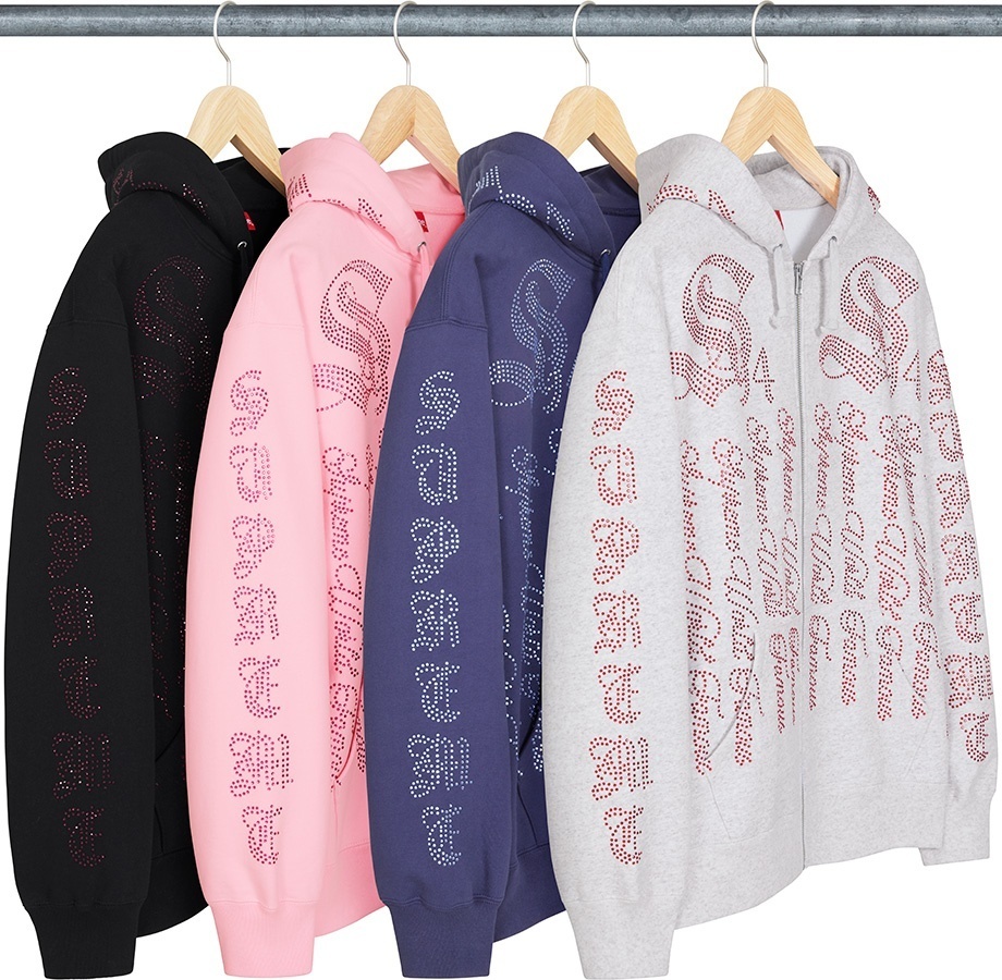 Rhinestone Zip Up Hooded Sweatshirt